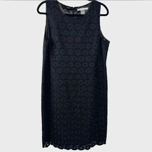 NWT Peter Nygard black sheath eyelet sleeveless dress, size 14p.